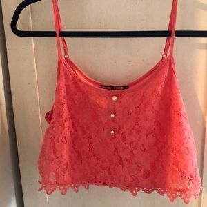 Pink lace crop top